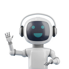 Friendly cartoon style chat robot waving hello. 3d illustration.