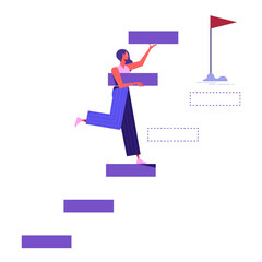 businesswoman building steps. Symbol of success, achievement, ambition, upskills and self development strategy concept