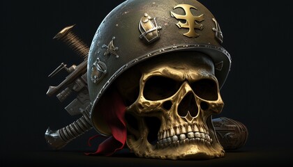 world war II skull soldier, digital art illustration, Generative AI