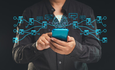 Smartphone with Chatbot AI. Artificial Intelligence of futuristic technology