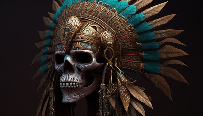 aztec skull warrior, digital art illustration, Generative AI