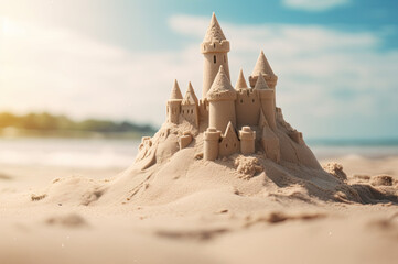 Beach sandcastle background created with Generative AI technology