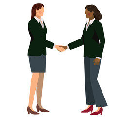 握手をするスーツ姿の女性とスーツ姿の黒人女性のイラスト　ビジネスイメージ商談
