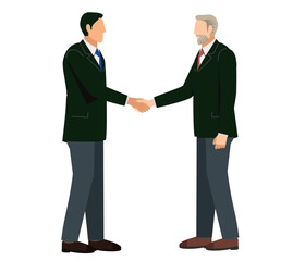 握手をするスーツ姿の男性とスーツ姿のシニア男性のイラスト　ビジネスイメージ商談