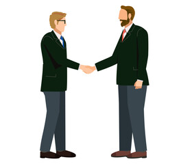 握手をするスーツ姿の白人男性とスーツ姿のヒゲのの男性のイラスト　ビジネスイメージ商談