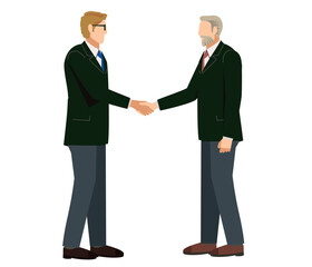 握手をするスーツ姿の白人男性とスーツ姿のシニア男性のイラスト　ビジネスイメージ商談