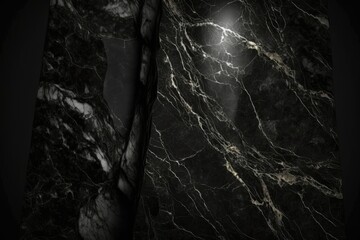 black marble wall illuminated by a spotlight. Generative AI