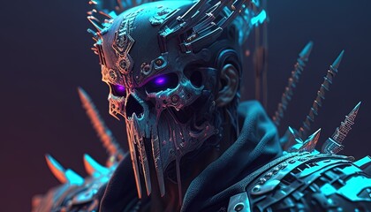 Fototapeta na wymiar cyberpunk skull soldier, digital art illustration, Generative AI