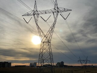 Power line in the sunset
