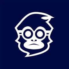 Funny funky monkey pop art logo. Colorful design with dark background. Abstract vector illustration. Isolated dark background for t-shirt, poster, clothing, merch, apparel, badge design