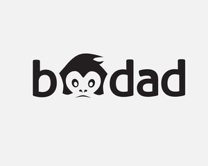 Bodad or bodat monkey letter vector logo design. Great combination of Monkey symbol with letter bodad. Isolated with white background.