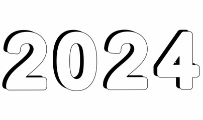 shadow Happy New Year 2024 text design. Cover of business diary for 2024 with wishes. Brochure design template, card, banner. Vector illustration. Isolated on white background