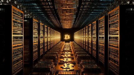 bitcoin Gold mining concept, digital money Bitcoin cryptocurrency with pile of coins, New Virtual money concept, Generative AI