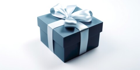 Blue gift box with white ribbon, image created with AI