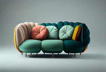 3d rendering unique sofa model with different angle isolated on white background. Generative AI
