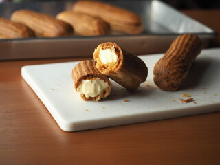 eclair with vanilla cream filling