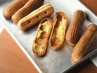 inside texture of eclair after sliced half open