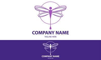 Purple Color Beautiful Line Art Dragonfly Logo Design