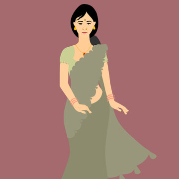 Vector of Beautiful Young woman Posing in Saree.