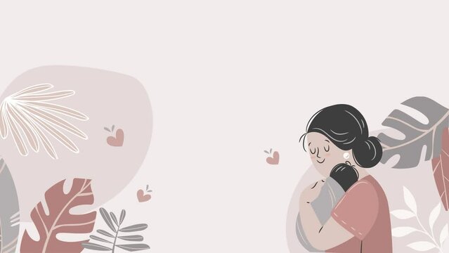 motherday animation, with mother and child designs, complete with plant decorations. motion, animation