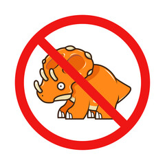 No Dinosaur or No Triceratops Sign on White Background