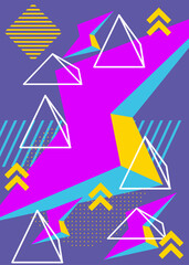 Colorful retro minimal geometric poster. Vintage abstract geometrical graphic shapes template for poster, book cover, marketing background.