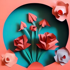 Mothers day roses, flower, celebration, paper cut style, flat colors, paper texture, origami, valentine