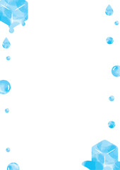 水彩の水玉と雫と溶ける氷のひんやりした夏の縦フレーム