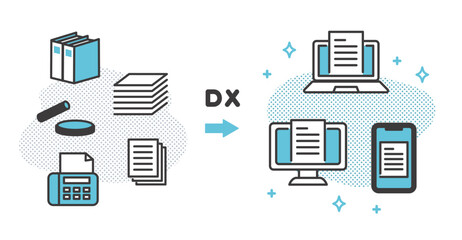 DXやペーパーレス化で作業効率が上がったイメージのベクターイラスト素材／デジタル／物流
