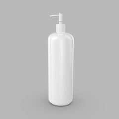 White Shampooing bottle in grey backdrop