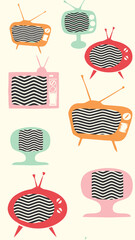 set of retro tvs, in fifities design theme