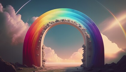 rainbow bridge portal, digital art illustration, Generative AI - obrazy, fototapety, plakaty