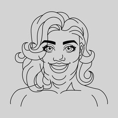 Drawing of a woman with lines, with wavy hair