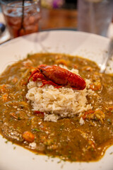 crawfish etouffee served