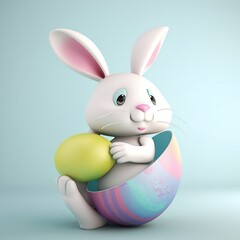 Obraz premium cute bunny holding an egg. Generative ai 
