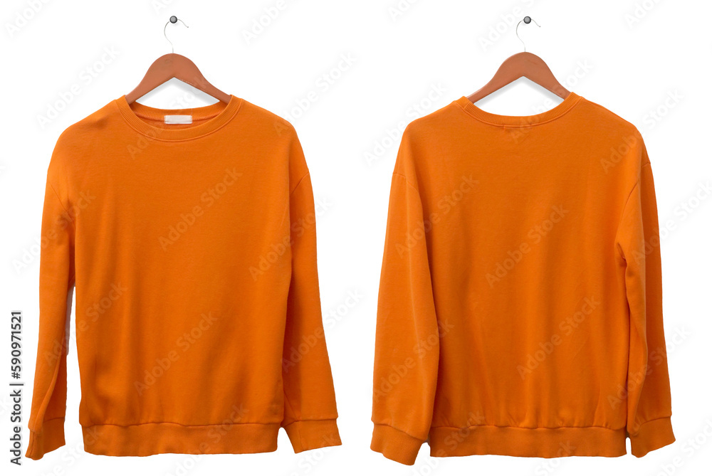 Canvas Prints Blank long sleeved shirt mock up template, front and back view, isolated on white, plain orange t-shirt mockup. Tee sweater sweatshirt design presentation