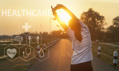 Healthcare.Warm-up before exercise. Good health.Mental health when exercising.low key lighting.