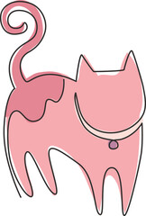 One single line drawing of simple cute cat kitten icon. Kitty pet shop logo emblem vector concept. Modern continuous line draw graphic design illustration