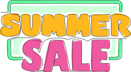 One single line drawing of cute and cool promotion and discount typography quote - Summer Sale. Calligraphic design for print, card, banner, poster. Continuous line draw design vector illustration