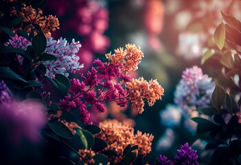 Fototapeta na wymiar spring or summer blurred background flowers. Generative AI