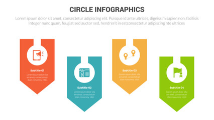 circle base infographics template diagram banner with badge unbalanced line and 4 point step creative design