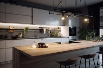 modern kitchen interior good lighting is essential in any kitchen, but especially in a minimalist design. Consider installing LED lights, Generative AI