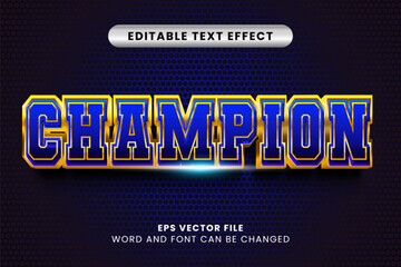 3d blue gold champion vector text effect