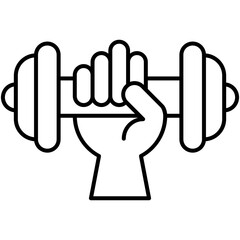 dumbbell icon, line icon style, barbell hand lifting symbol vector stock.