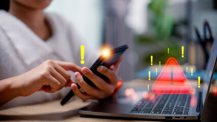 Compromised information concept. Malicious software, virus, cybercrime System warning hacked alerts, cyber attacks on computer networks. Cybersecurity vulnerability, data breach, illegal connection