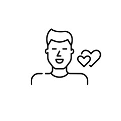Guy on dating website looking for romantic attraction. Male user. Two hearts finding match. Pixel perfect icon