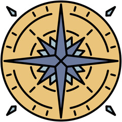 Wind Rose Icon, Line Filled Icon Style, Travel Compass Navigation Symbol Vector Stock.