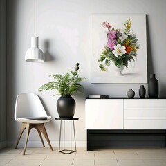 White furniture and flowers
