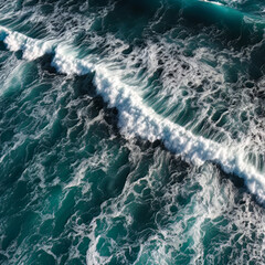 Fototapeta na wymiar Oceanic Symphony: A Spectacular Aerial View of Crashing Waves and Deep Blue Waters
