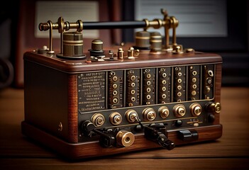 Vintage technology:Morse telegraph transmitter and Morse code. Generative AI